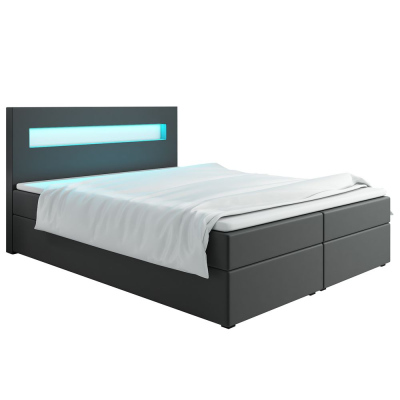 Čalúnená posteľ s osvetlením LILLIANA 3 - 180x200, šedá eko koža