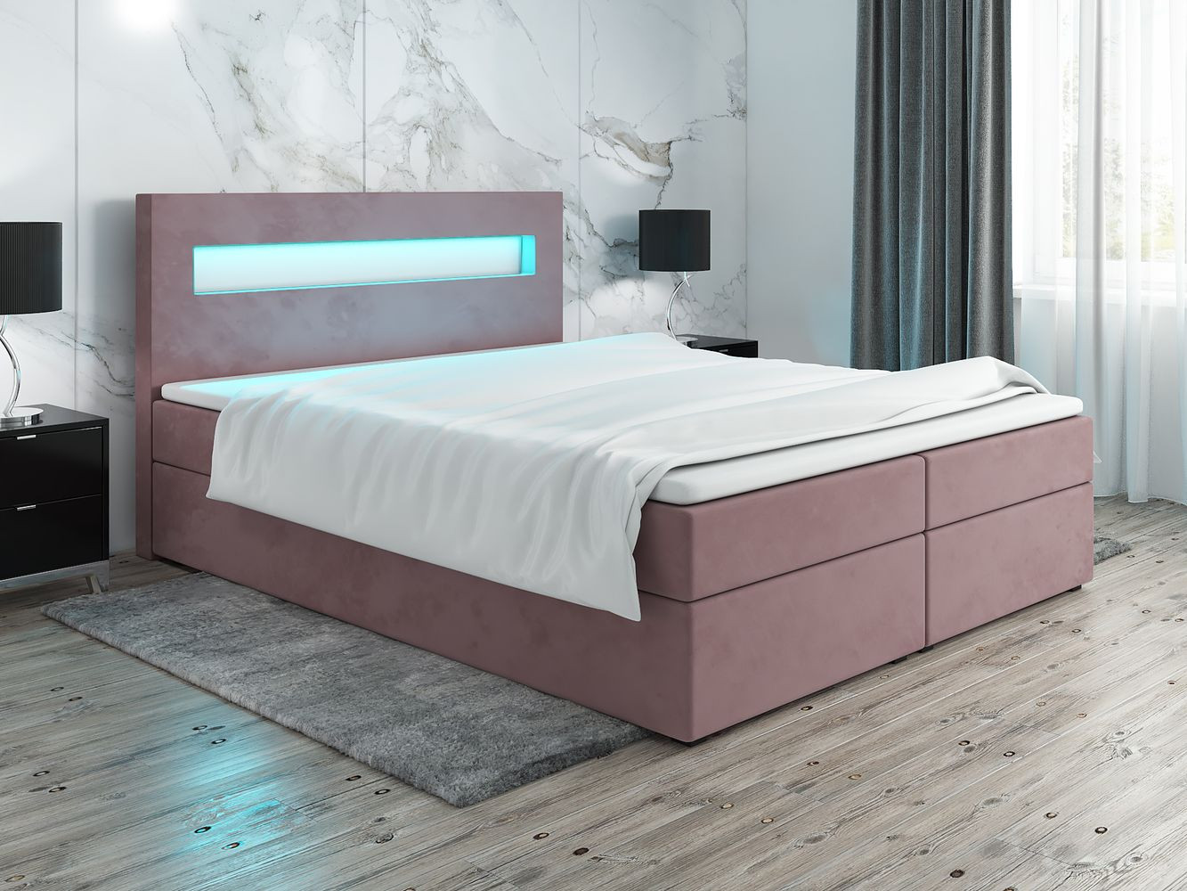 Čalúnená posteľ s osvetlením LILLIANA 3 - 140x200, ružová