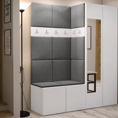 Stena do predsiene s čalúnenými panelmi 42x42 SELAND 10 - biela / tmavo šedá