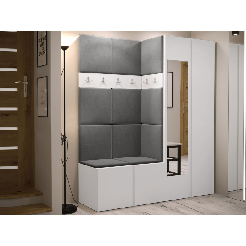 Stena do predsiene s čalúnenými panelmi 42x42 SELAND 10 - biela / tmavo šedá