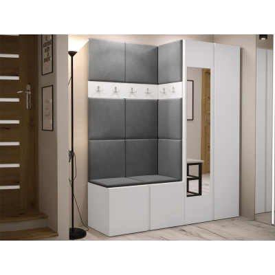 Stena do predsiene s čalúnenými panelmi 42x42 SELAND 10 - biela / tmavo šedá