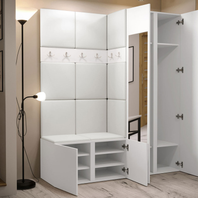 Stena do predsiene s čalúnenými panelmi 42x42 SELAND 10 - biela / tmavo šedá