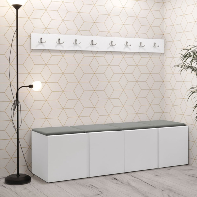 Nábytok do chodby s čalúnenými panelmi 42x42 SELAND 8 - biely / tmavo šedý