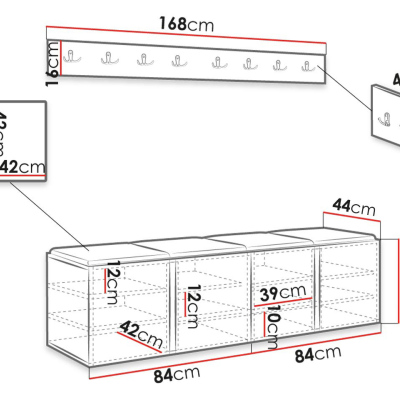 Nábytok do chodby s čalúnenými panelmi 42x42 SELAND 8 - biely / tmavo šedý
