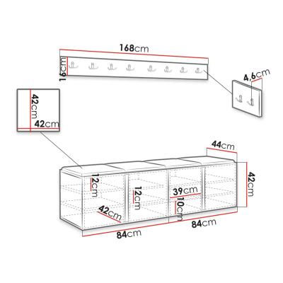 Nábytok do chodby s čalúnenými panelmi 42x42 SELAND 8 - biely / tmavo šedý