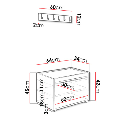 Predsieňová stena CLENZE - šírka 60 cm, biela