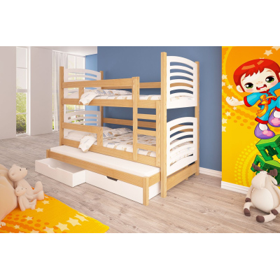 Detská poschodová posteľ pre troch KALA 2 - 75x180, borovica / biela