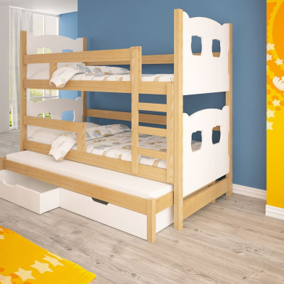 Detská poschodová posteľ pre troch KALA 1 - 75x180, borovica / biela