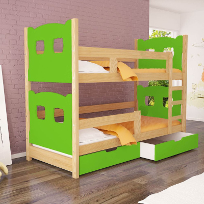 Poschodová posteľ s úložným priestorom KALA 1 - 75x180, borovica / zelená