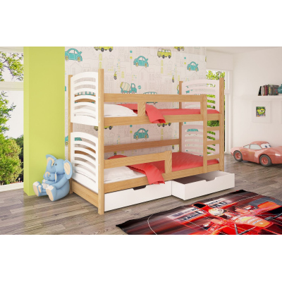 Poschodová posteľ s úložným priestorom KALA 2 - 75x180, borovica / biela