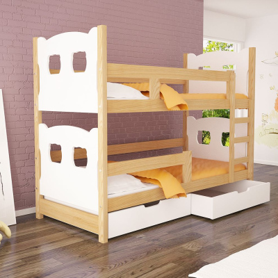 Poschodová posteľ s úložným priestorom KALA 1 - 75x180, borovica / biela