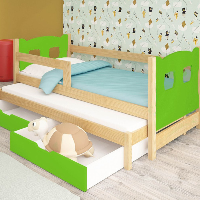 Detská posteľ s prístelkou KALA 1 - 75x180, borovica / zelená