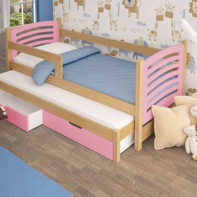 Detská posteľ s prístelkou KALA 2 - 75x180, borovica / ružová