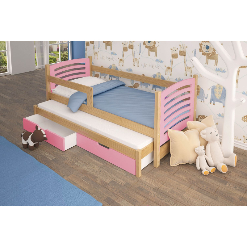 Detská posteľ s prístelkou KALA 2 - 75x180, borovica / ružová