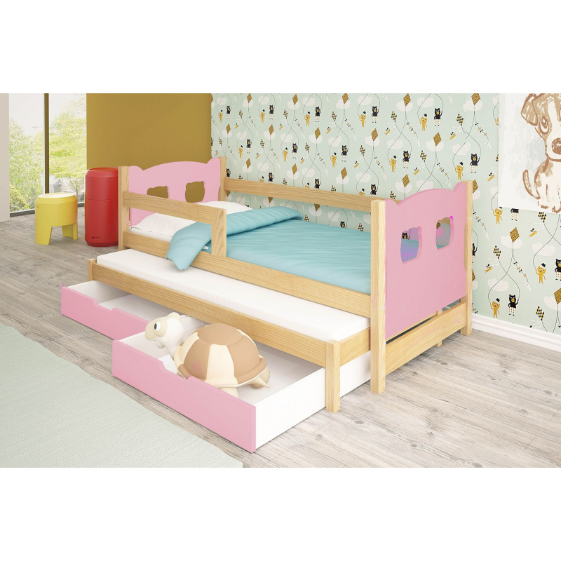 Detská posteľ s prístelkou KALA 1 - 75x180, borovica / ružová