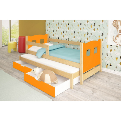 Detská posteľ s prístelkou KALA 1 - 75x180, borovica / oranžová