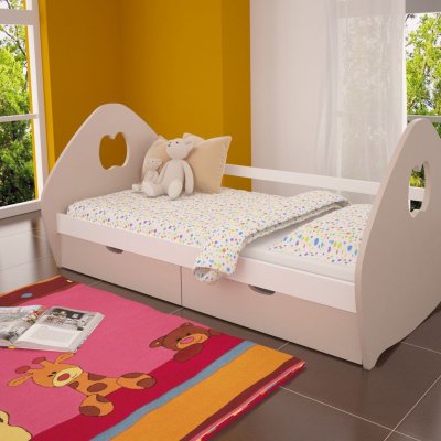 Detská posteľ so zásuvkami PETRIT - béžová / biela