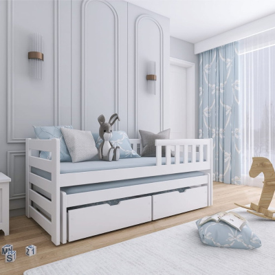 Detská posteľ s prístelkou a šuplíkmi FANI - 90x200, biela