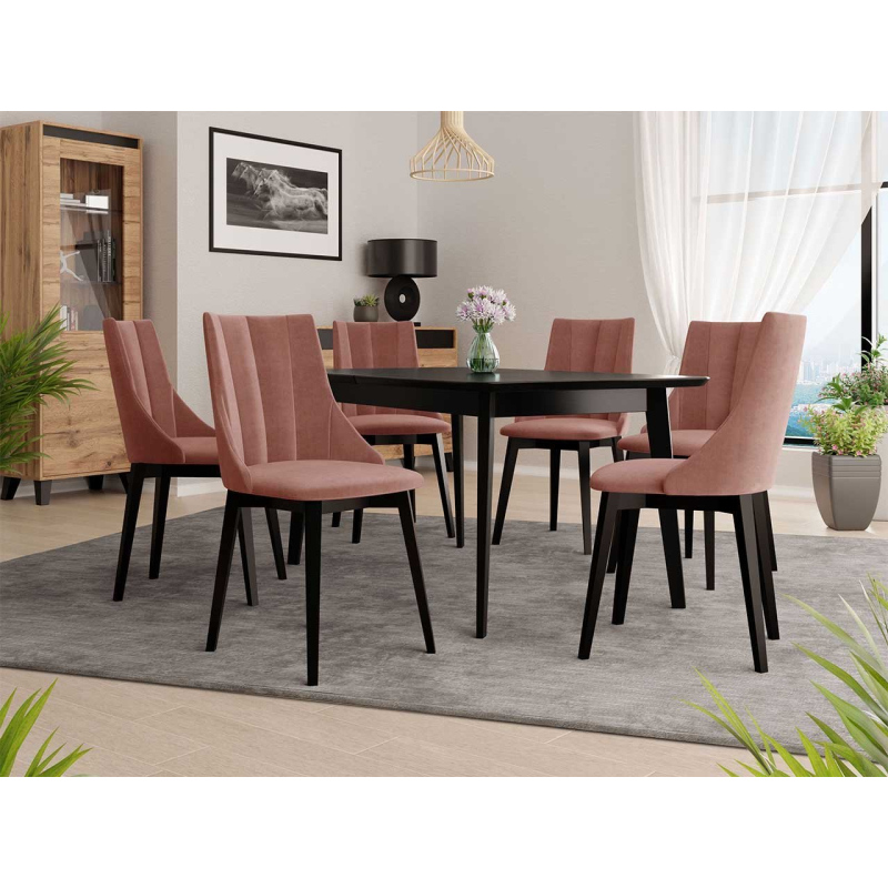 Rozkladací jedálenský stôl so 6 stoličkami NOWEN 2 - čierny / ružový