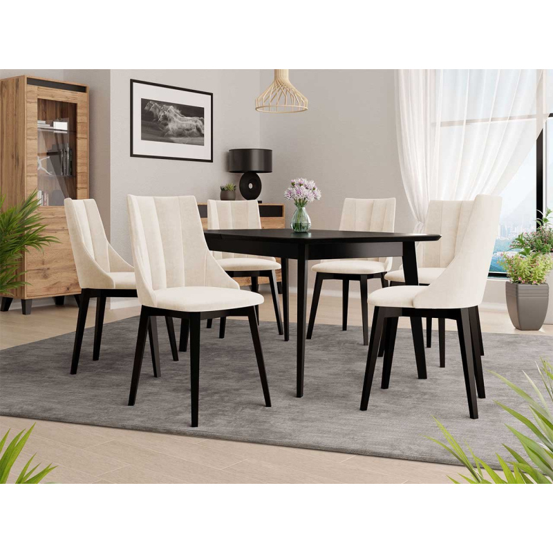 Rozkladací jedálenský stôl so 6 stoličkami NOWEN 2 - čierny / béžový