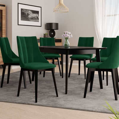 Rozkladací jedálenský stôl so 6 stoličkami NOWEN 2 - čierny / zelený