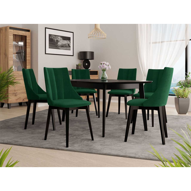 Rozkladací jedálenský stôl so 6 stoličkami NOWEN 2 - čierny / zelený