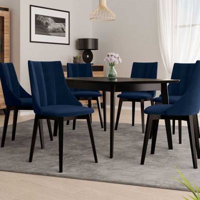 Rozkladací jedálenský stôl so 6 stoličkami NOWEN 2 - čierny / modrý
