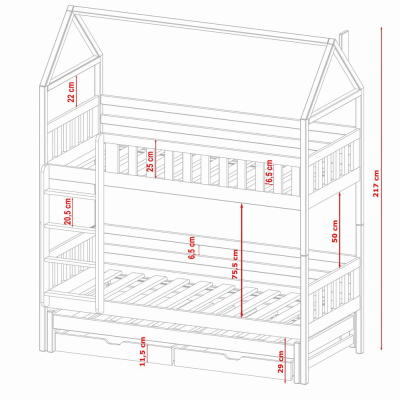Domčeková posteľ s úložným priestorom SAVETA - 90x200, borovica