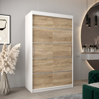 Šatníková skriňa ENNI - šírka 120 cm, biela / dub sonoma