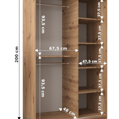 Šatníková skriňa ENNI - šírka 120 cm, dub sonoma / biela