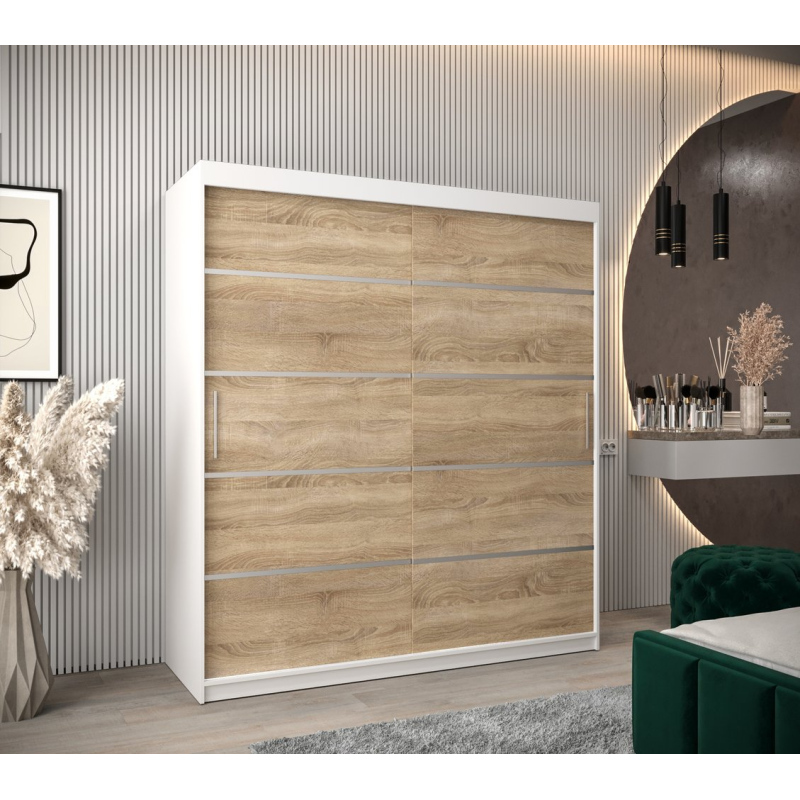 Šatníková skriňa ENNI - šírka 180 cm, biela / dub sonoma