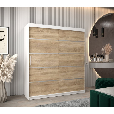 Šatníková skriňa ENNI - šírka 180 cm, biela / dub sonoma