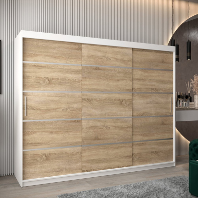 Šatníková skriňa ENNI - šírka 250 cm, biela / dub sonoma