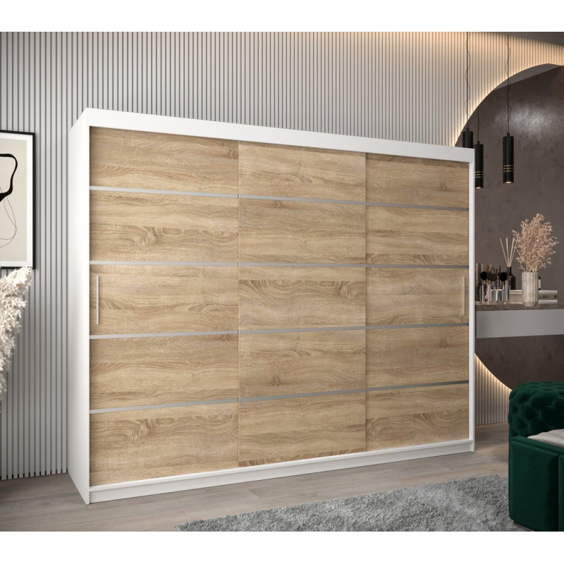 Šatníková skriňa ENNI - šírka 250 cm, biela / dub sonoma