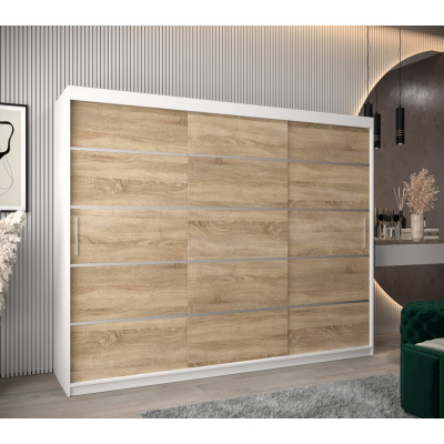 Šatníková skriňa ENNI - šírka 250 cm, biela / dub sonoma