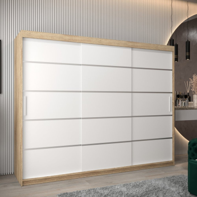 Šatníková skriňa ENNI - šírka 250 cm, dub sonoma / biela