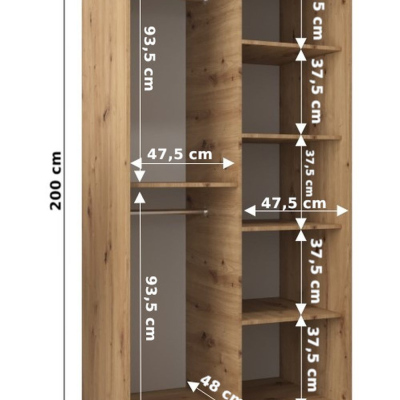 Šatníková zrkadlová skriňa ADELA - 100 cm, čierna / biela