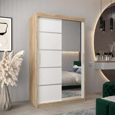 Šatníková zrkadlová skriňa ADELA - 120 cm, dub sonoma / biela