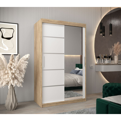 Šatníková zrkadlová skriňa ADELA - 120 cm, dub sonoma / biela