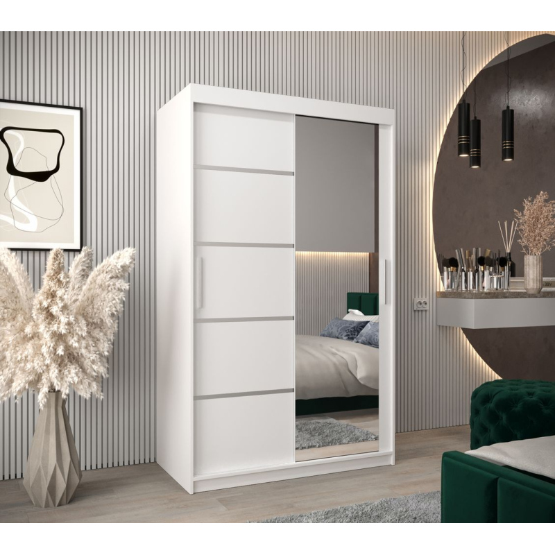 Šatníková zrkadlová skriňa ADELA - 120 cm, biela