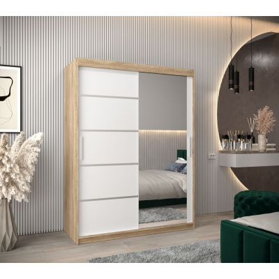 Šatníková zrkadlová skriňa ADELA - 150 cm, dub sonoma / biela