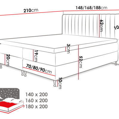 Boxspringová posteľ 160x200 CANDICE - modrá + topper ZDARMA