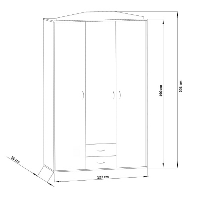 Priestranná šatníková skriňa so zrkadlom MARIETTA - šírka 127 cm, biela