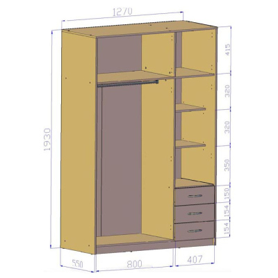 Kombinovaná šatníková skriňa SIMELA - šírka 127 cm, dub sonoma