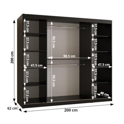 Skriňa s posuvnými dverami PAOLA - šírka 200 cm, čierna
