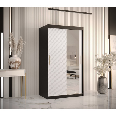 Skriňa s posuvnými dverami a zrkadlom PAOLA - šírka 100 cm, čierna / biela