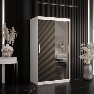 Skriňa s posuvnými dverami a zrkadlom PAOLA - šírka 100 cm, biela / čierna