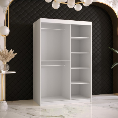 Skriňa s posuvnými dverami a zrkadlom PAOLA - šírka 120 cm, biela / čierna