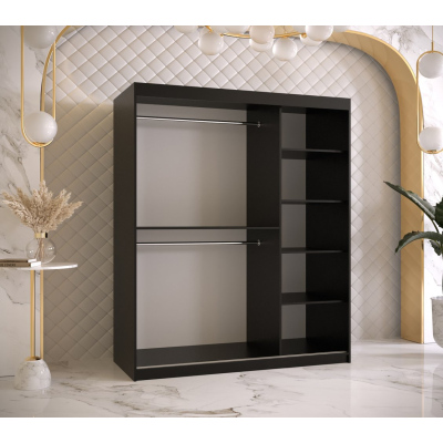 Skriňa s posuvnými dverami a zrkadlom PAOLA - šírka 150 cm, čierna