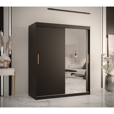 Skriňa s posuvnými dverami a zrkadlom PAOLA - šírka 150 cm, čierna